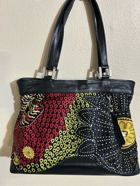 Pineda Covalin Silk Patterned Tote Bag Leather Art Boho